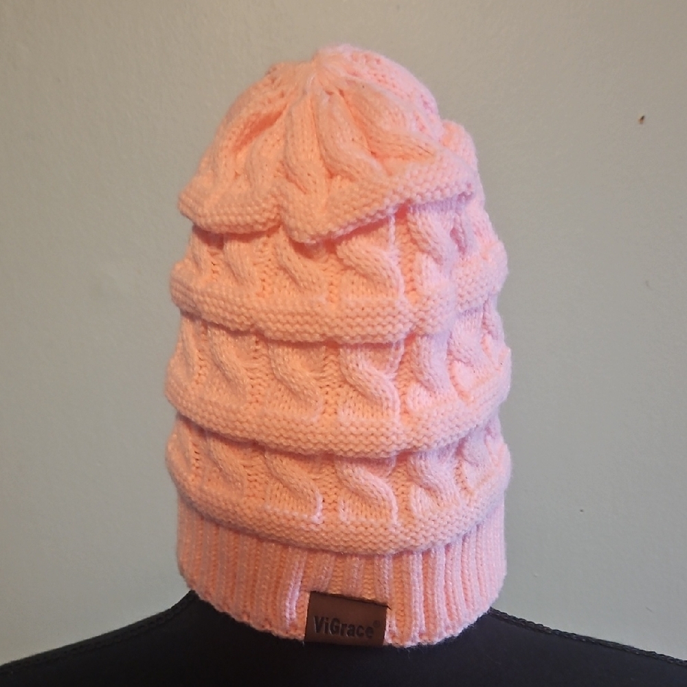 Grace Peach Cable Knit Kids Hat